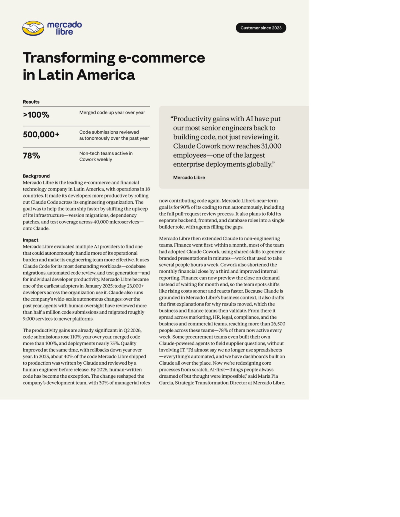 Mercado Libre case study page