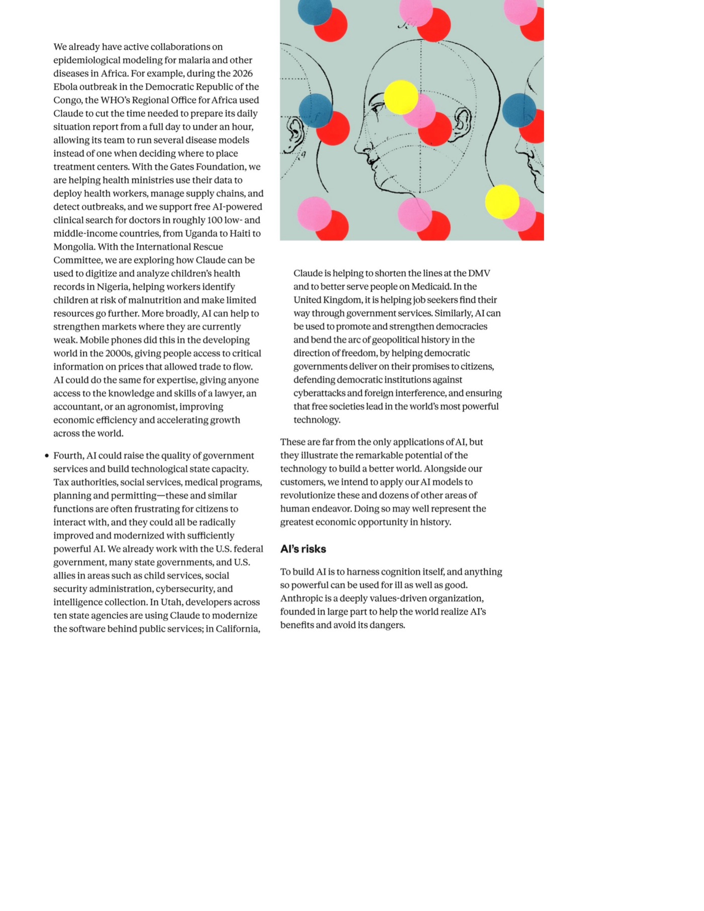 Parser-described artwork: a profile of a human head with colorful circles overlaid on it, suggesting cognitive processes or data points.
